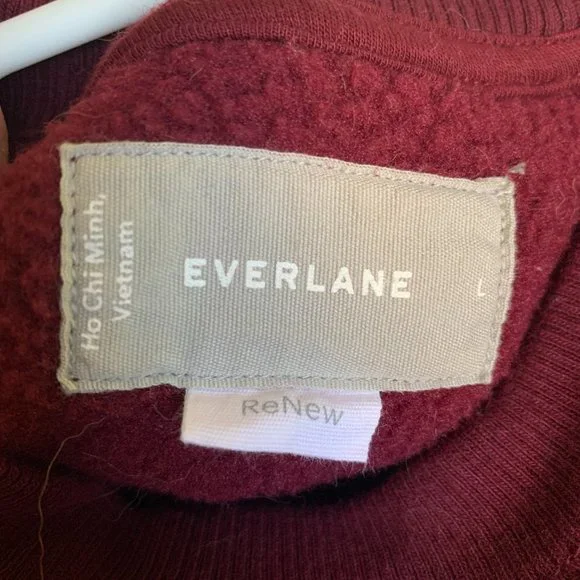EVERLANE ReNew Fleece Maroon Sweatshirt Size L - Picture 3 of 3